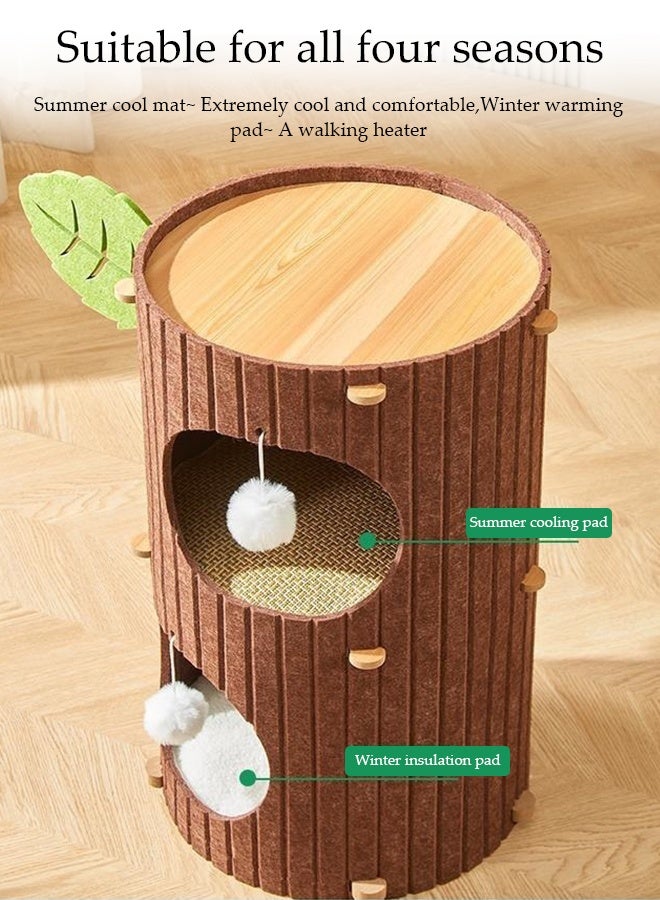 DUNISO منزل قطط متعدد الوظائف 2 طبقة كبير قابل للطي نوع برج عش قطط شبه مغلق مع كرة ف fluffy مضادة للخدش سرير مريح قابل للفصل للقطط الداخلية للاسترخاء في التخييم، الحديقة، غرفة المعيشة - Image 2