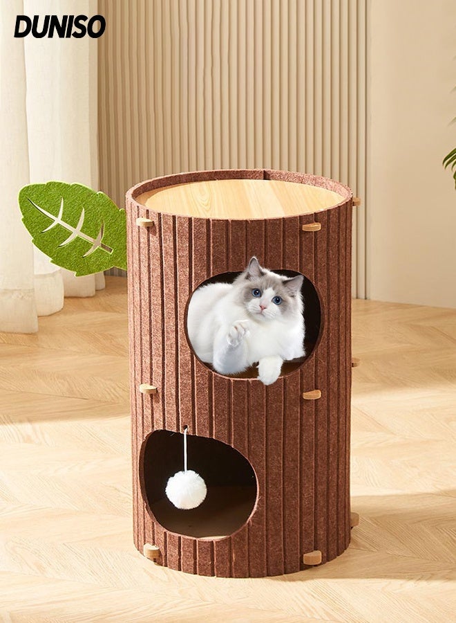 DUNISO منزل قطط متعدد الوظائف 2 طبقة كبير قابل للطي نوع برج عش قطط شبه مغلق مع كرة ف fluffy مضادة للخدش سرير مريح قابل للفصل للقطط الداخلية للاسترخاء في التخييم، الحديقة، غرفة المعيشة - Image 1