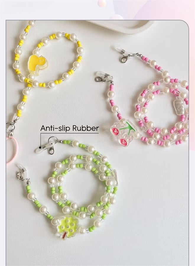 3Pcs Kids Acrylic Beaded Glasses Chains, Multi-Function Eyeglasses Cord, Eyewear Retainer, Mask Necklace Lanyard, Cute Sunglasses Holder for Boys Girls, Multicolor, 50cm - Image 2