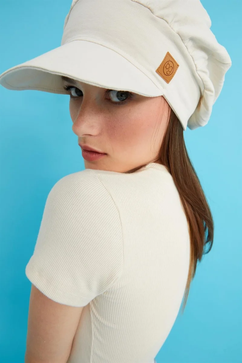Butikgiz Beige Women's 4 Seasons Cotton, Ultra Soft, Lightweight, Anti-Sweat, Stylish, Trendy Cap and Combed Cotton Hat with Visor