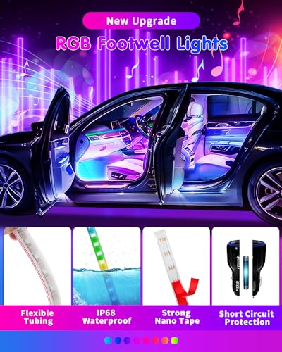 DUOFU365 Car Led Light Interior RGB Dreamcolor Inside Car Light Music Sync Under Dash Footwell automotive Strip Light 12V Acrylic Strip Light for Vehicle TruckJeep SUV with Car Charger1set - Image 3