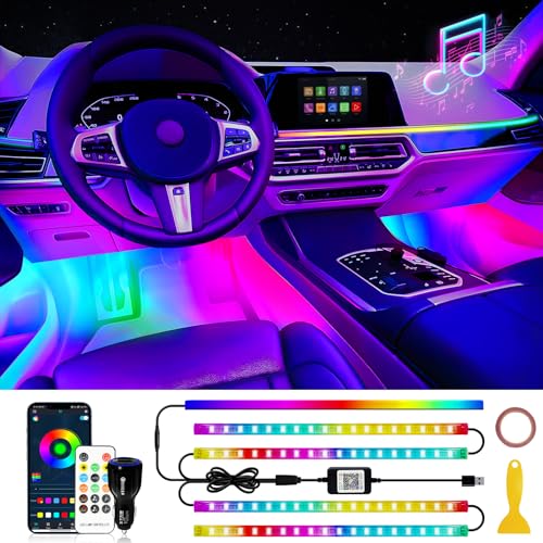 DUOFU365 Car Led Light Interior RGB Dreamcolor Inside Car Light Music Sync Under Dash Footwell automotive Strip Light 12V Acrylic Strip Light for Vehicle TruckJeep SUV with Car Charger1set - Image 1
