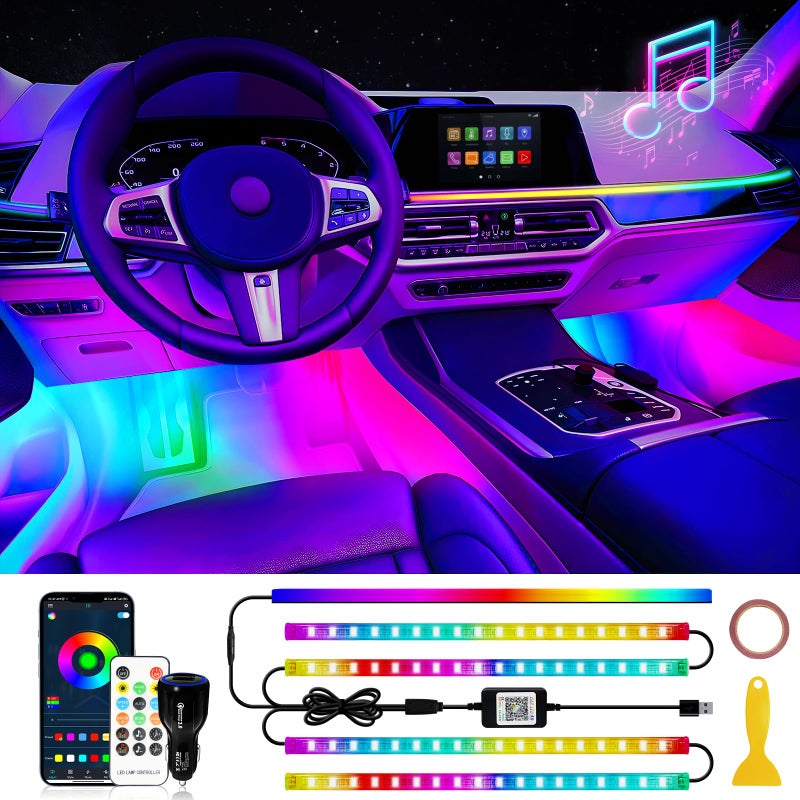 DUOFU365 Car Led Light Interior RGB Dreamcolor Inside Car Light Music Sync Under Dash Footwell automotive Strip Light 12V Acrylic Strip Light for Vehicle TruckJeep SUV with Car Charger1set - Image 2