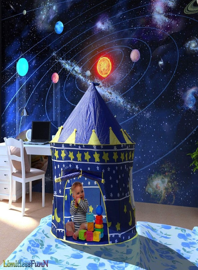LimitlessFunN Stars & Moon Pop Up Kids Play Tent | Includes Star Lights & Carrying Case |, Children Indoor Castle Playhouse for Boys, Toddlers, 41" D x 41" W x 53" H - Image 3
