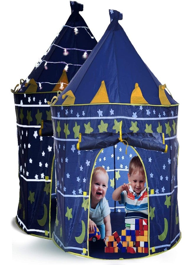 LimitlessFunN Stars & Moon Pop Up Kids Play Tent | Includes Star Lights & Carrying Case |, Children Indoor Castle Playhouse for Boys, Toddlers, 41" D x 41" W x 53" H - Image 1