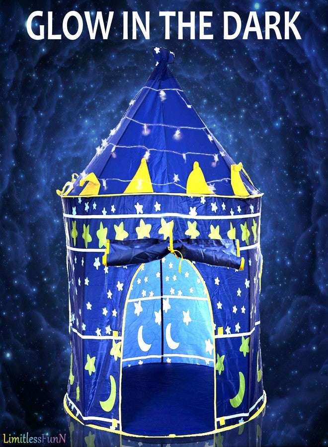 LimitlessFunN Stars & Moon Pop Up Kids Play Tent | Includes Star Lights & Carrying Case |, Children Indoor Castle Playhouse for Boys, Toddlers, 41" D x 41" W x 53" H - Image 2