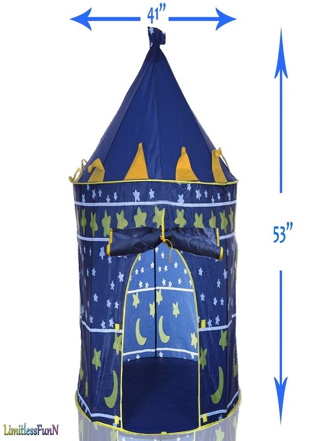 LimitlessFunN Stars & Moon Pop Up Kids Play Tent | Includes Star Lights & Carrying Case |, Children Indoor Castle Playhouse for Boys, Toddlers, 41" D x 41" W x 53" H - Image 5