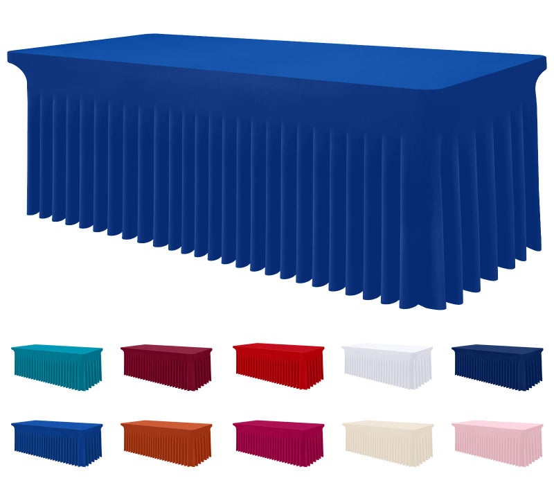 Smiry Spandex Tablecloth, Elastic Fitted Stretch Tablecloth for 6FT Rectangle Tables, Waterproof Washable Table Cover Skirt for Outdoor, Wedding, Banquet & Parties (Blue, 72Lx30Wx30H Inch) - Image 1