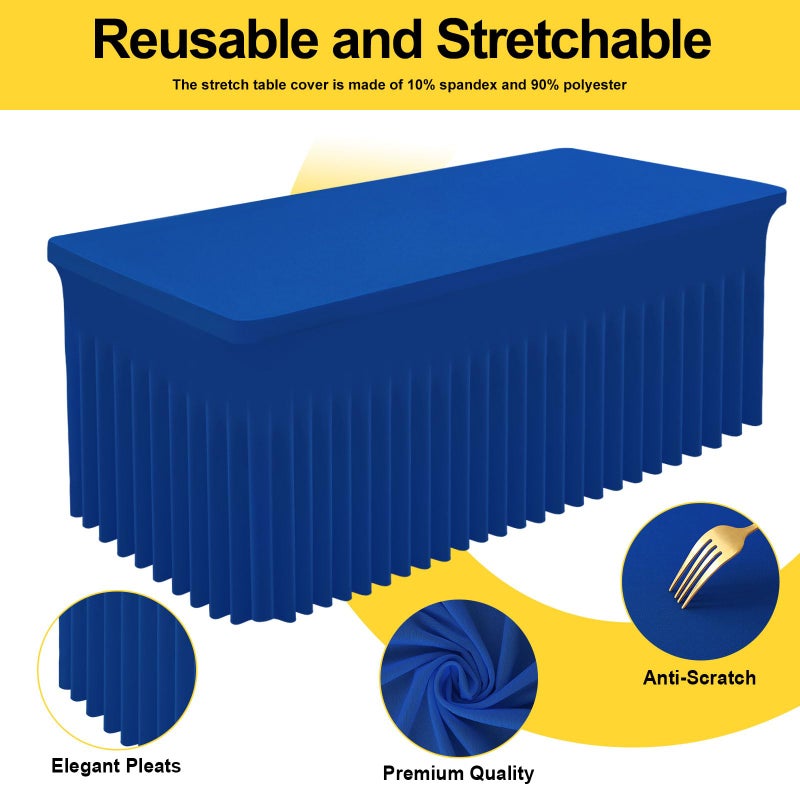 Smiry Spandex Tablecloth, Elastic Fitted Stretch Tablecloth for 6FT Rectangle Tables, Waterproof Washable Table Cover Skirt for Outdoor, Wedding, Banquet & Parties (Blue, 72Lx30Wx30H Inch) - Image 2