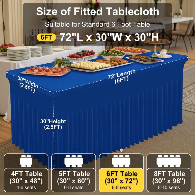 Smiry Spandex Tablecloth, Elastic Fitted Stretch Tablecloth for 6FT Rectangle Tables, Waterproof Washable Table Cover Skirt for Outdoor, Wedding, Banquet & Parties (Blue, 72Lx30Wx30H Inch) - Image 4
