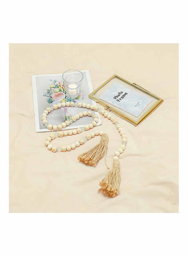 SYOSI Wood Bead Garland with Tassels Geometric Wooden Craft Beads with Aqua Acrylic Beads Boho Farmhouse Country Rustic Wall Hanging Rae Dunn Tiered Tray Coffee Table Beach Decor - Image 5