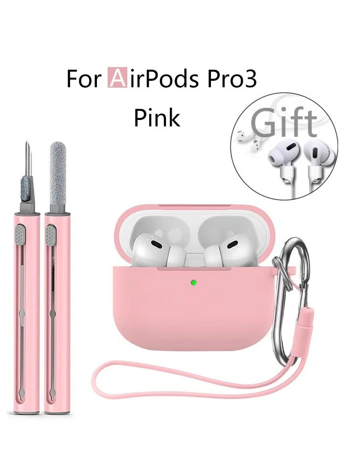 Silicone Case Set for AirPods Pro 3rd Generation (Includes 3-in-1 Cleaning Tool), Unisex Keyring, Compatible with 3rd Generation Charging Case, Sports Lanyard (Pink) - Image 1