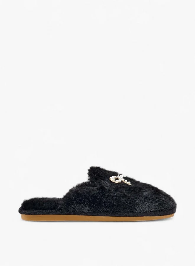 Le Confort Women's Bow Embellished Faux Fur Bedroom Mules