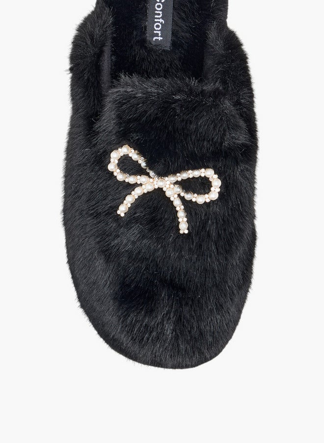 لو كونفورت شباشب نسائية فرو صناعي مزين بفيونكة - Image 3