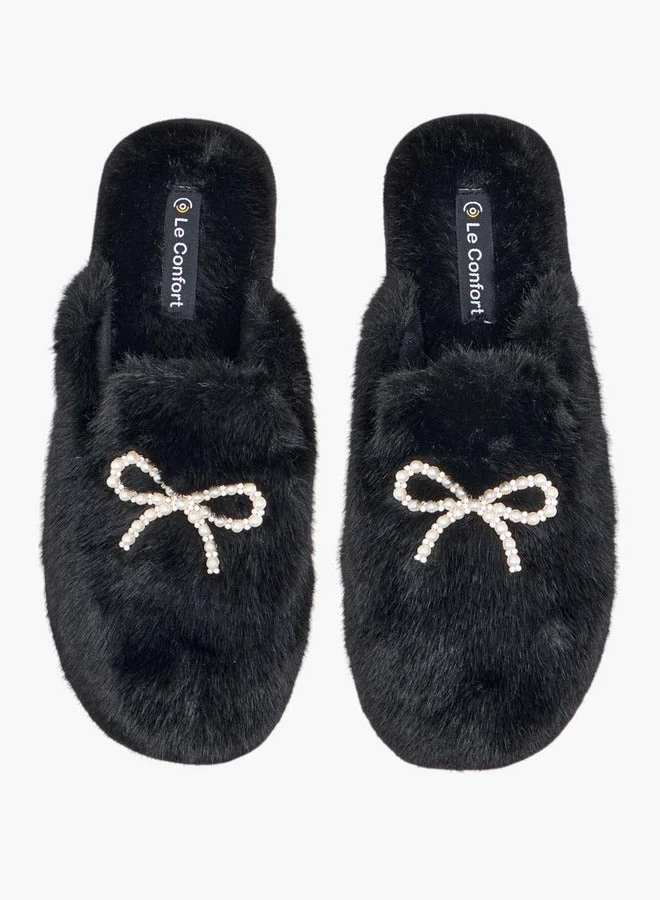Le Confort Women's Bow Embellished Faux Fur Bedroom Mules