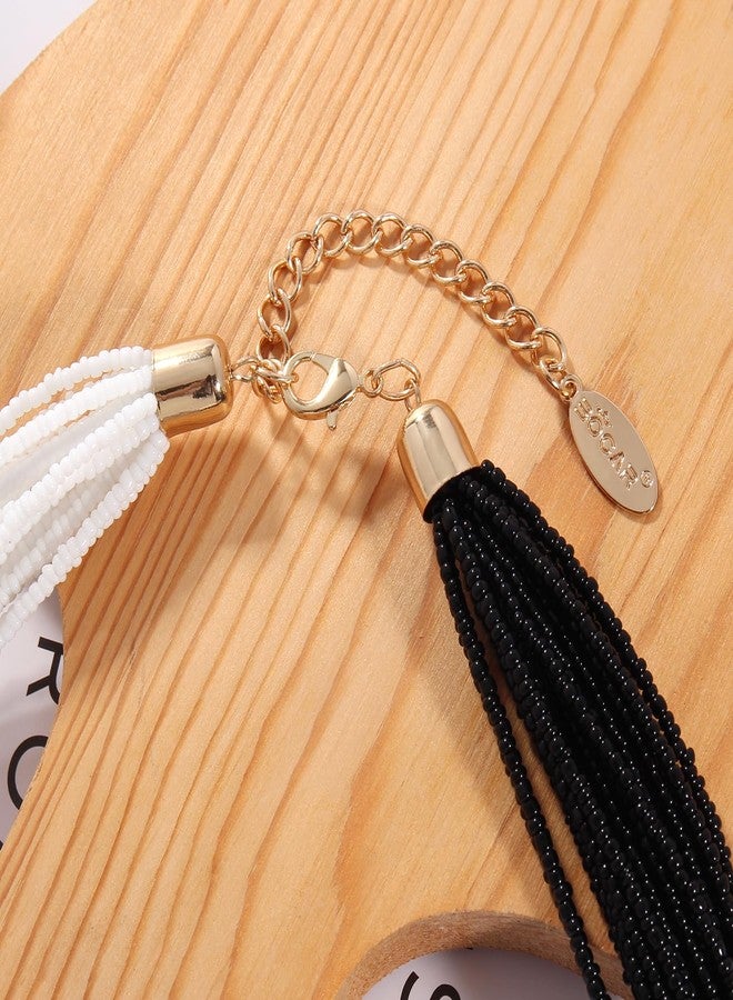 Bocar Statement Beaded Multilayer Chunky Bib Knot Necklace for Women (NK-10316) (Black+White) - Image 5