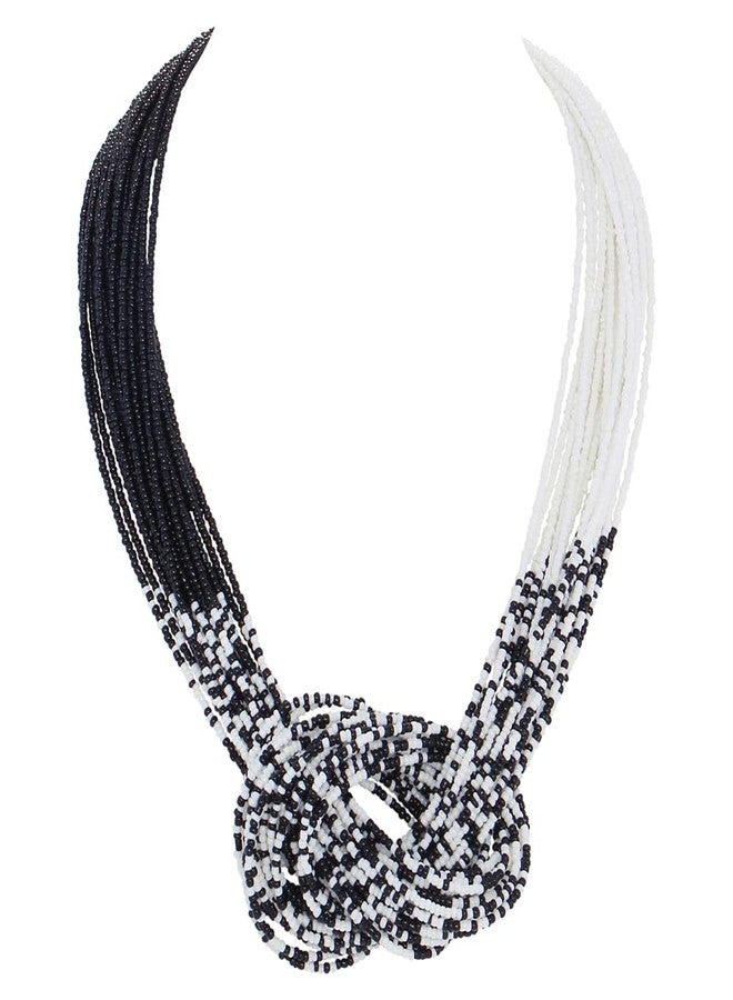 Bocar Statement Beaded Multilayer Chunky Bib Knot Necklace for Women (NK-10316) (Black+White) - Image 1