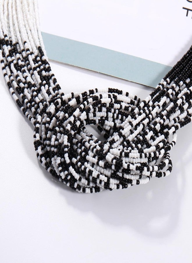 Bocar Statement Beaded Multilayer Chunky Bib Knot Necklace for Women (NK-10316) (Black+White) - Image 4