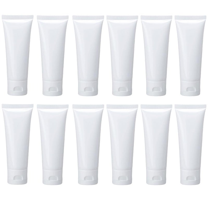 Quupy 12PCS Refillable Empty Plastic Tubes White Cosmetic Containers Plastic Soft Tubes Bottle for Package Facial Cleanser Hand Cream Cosmetic Lotion50ML