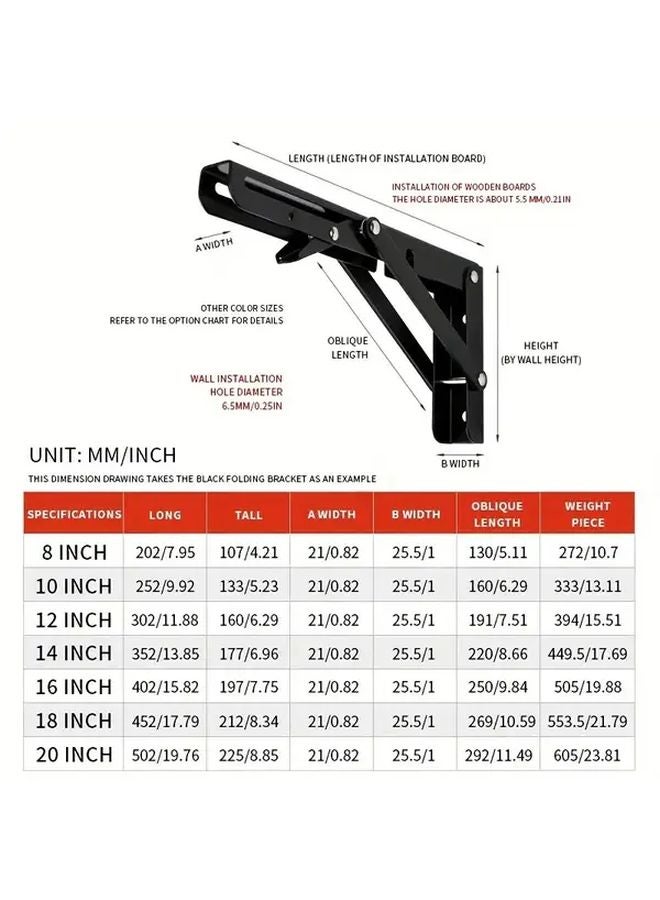 2pcs Black 20 Inch Heavy Duty Metal L Shaped Shelf Brackets Adjustable Foldable - Image 4