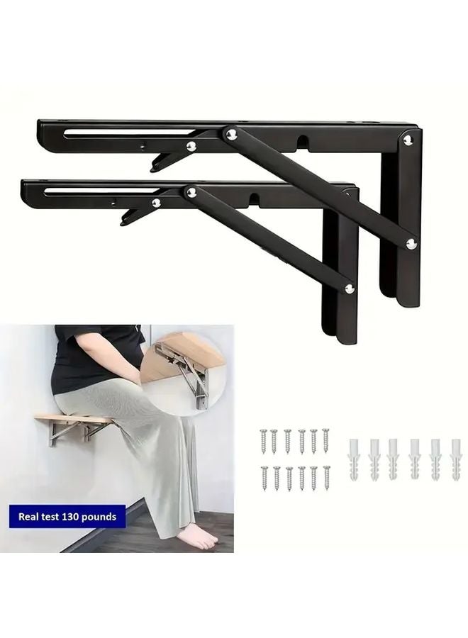 2pcs Black 20 Inch Heavy Duty Metal L Shaped Shelf Brackets Adjustable Foldable - Image 2