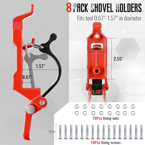 Saillong 8 Pcs Shovel Holder for Truck, Heavy Duty Shovel Mounts for Roof Rack, Quick Release Axe Holder Mount Kit, Metal and Rubber Car Accessories/ Garage Storage/ Truck/ Wall Mounting Brackets - Image 2