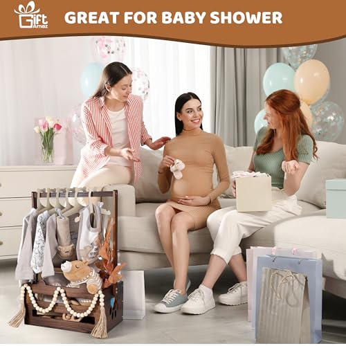 GiftAmaz Brown Wooden Baby Shower Crate Closet, Baby Storage Crate with Handle, Baby Shower Gifts Basket, Baby Welcome Box for Newborn Boys Girls, Pregnancy Gifts for New Parents - Image 2