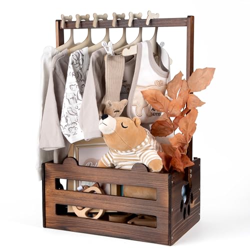 GiftAmaz Brown Wooden Baby Shower Crate Closet, Baby Storage Crate with Handle, Baby Shower Gifts Basket, Baby Welcome Box for Newborn Boys Girls, Pregnancy Gifts for New Parents - Image 1