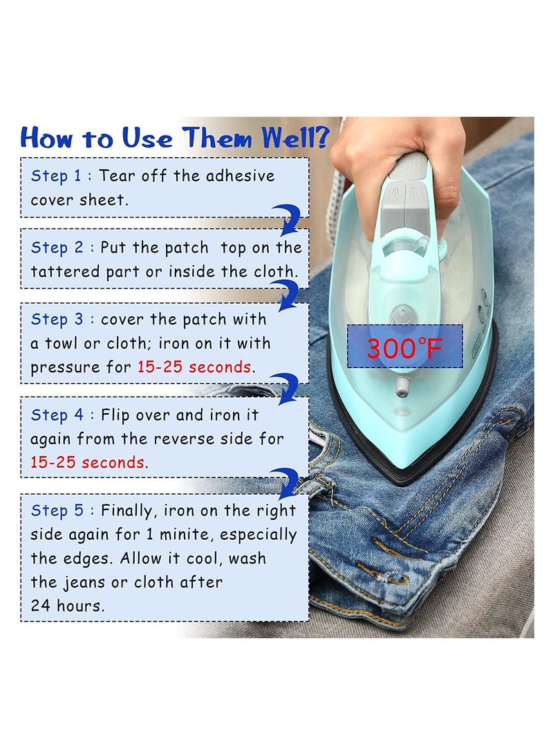 KASTWAVE سي يوسي 10 لفات رقع حديدية للجينز 3.14 بوصة × 20 بوصة رقع دنييم لإصلاح ثقوب ملابس الجينز (دينيم أسود أزرق) - Image 4