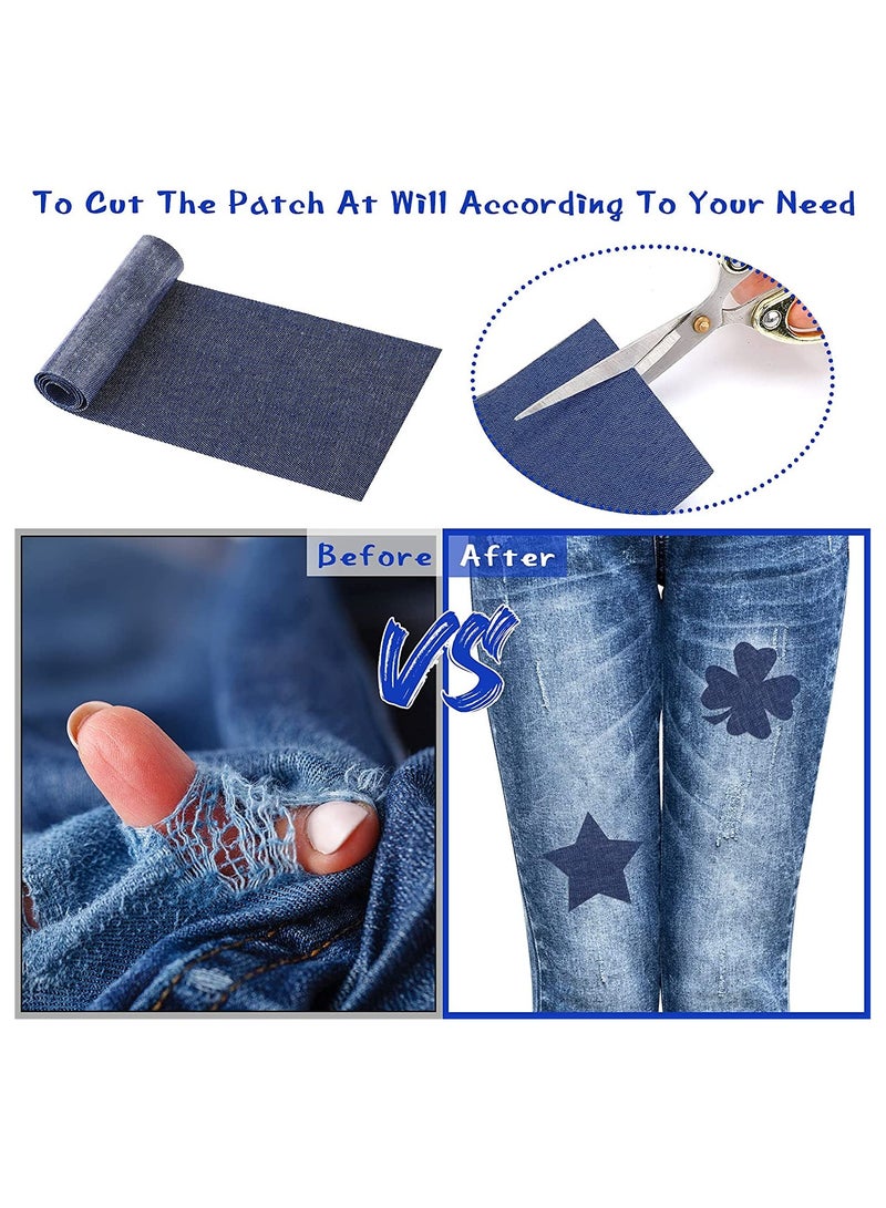 KASTWAVE سي يوسي 10 لفات رقع حديدية للجينز 3.14 بوصة × 20 بوصة رقع دنييم لإصلاح ثقوب ملابس الجينز (دينيم أسود أزرق) - Image 5