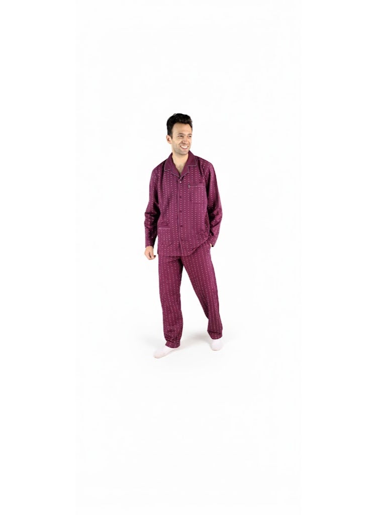 Jet Men Winter Pajama Set Long Sleeve & Printed Bottom-Burgundy - Image 1