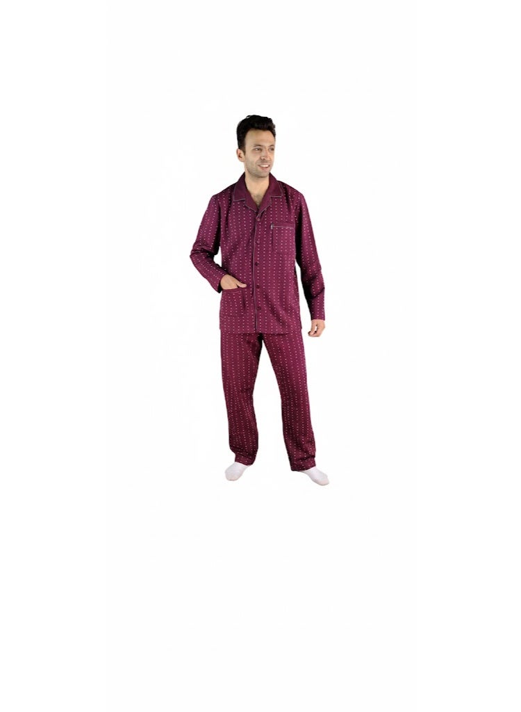 Jet Men Winter Pajama Set Long Sleeve & Printed Bottom-Burgundy - Image 2