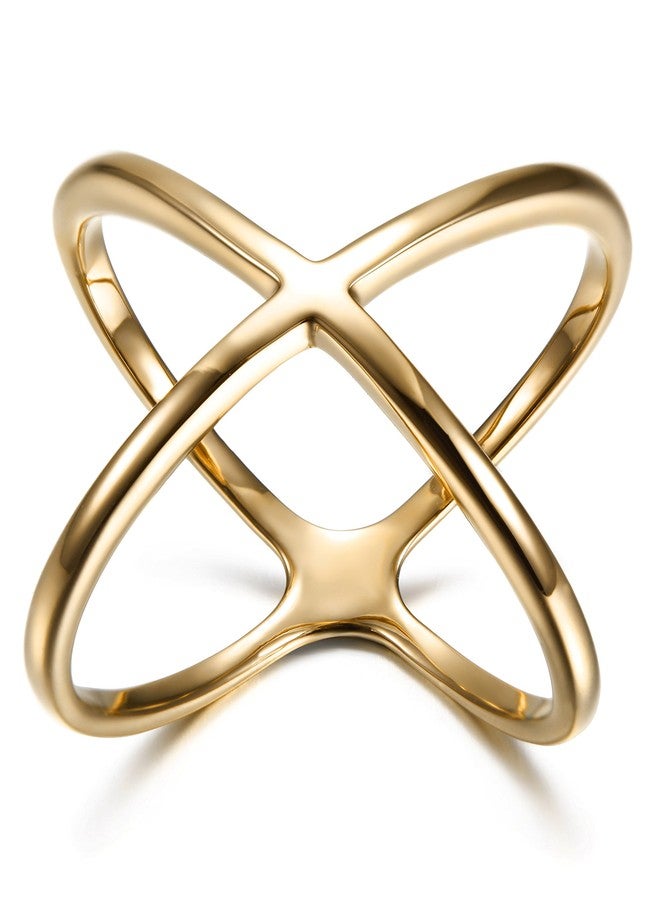 WISTIC Gold Plated Criss Cross Ring for Women, 14K Gold Plated X Ring, Dainty Non-Tarnish Infinity Ring, Cute Daily Fashion Statement Jewelry, Size 8 - Image 1