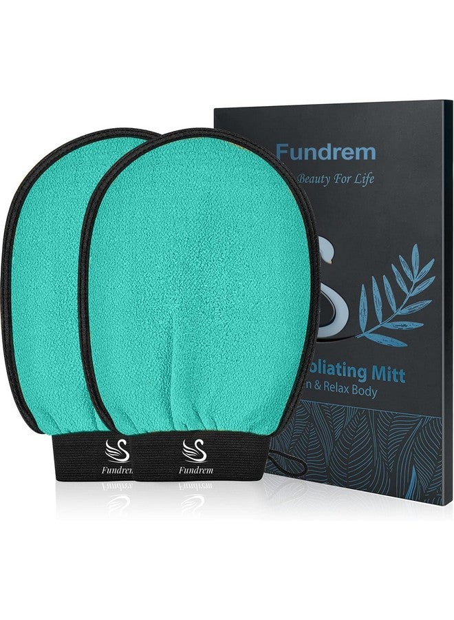 Fundrem Exfoliating Gloves 2 Pcs, Exfoliating Body Scrubber for Bath Shower Exfoliation, Body Scrub Exfoliator Loofah Sponge for Dead Skin Remover, Korean Exfoliating Mitt (Green) - Image 1