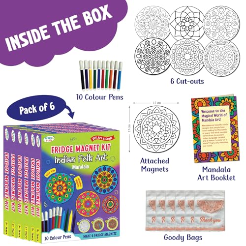 SparkLPlay DIY Art & Craft, Mess-Free (Pack of 6) | Coloring Kit | Birthday Return Gifts for Kids | Per Kit - 6 Magnetic Cutouts & 12 Color Pens. (Mandala) - Image 3