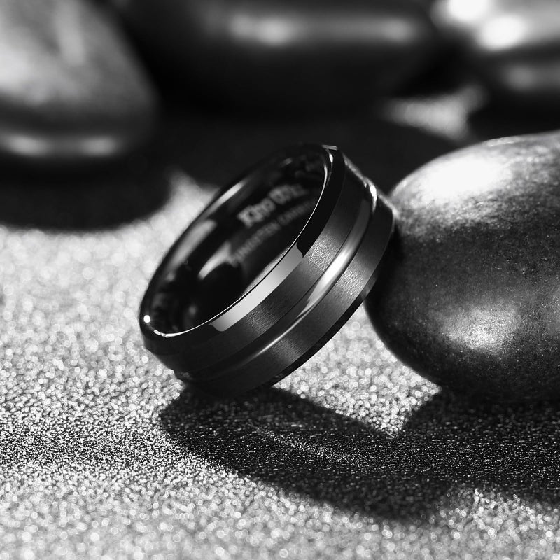 King Will Tungsten Carbide Wedding Band for Men Women-8mm Width in Black with Grooved Center Wedding Ring Suitable Suitable for Work, Gym Comfort Fit Size 10.5 - Image 2