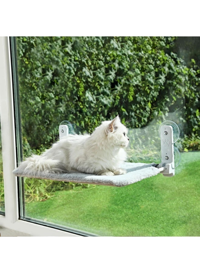SKY-TOUCH Cat Hammock Bed & Window Perch: Foldable Cordless Pet Lounger with 4 Strong Suction Cups, Solid Metal Frame, Soft Plush Pad for Sunbathing, Napping, Overlooking (White 52 * 32 * 20cm) - Image 1