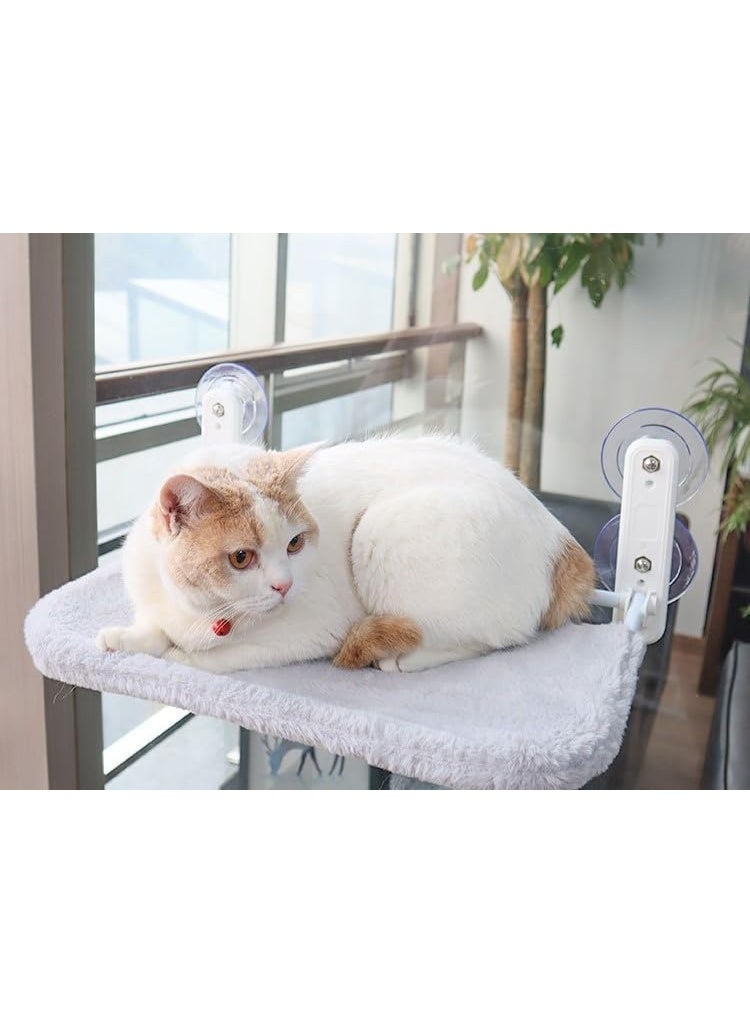 SKY-TOUCH Cat Hammock Bed & Window Perch: Foldable Cordless Pet Lounger with 4 Strong Suction Cups, Solid Metal Frame, Soft Plush Pad for Sunbathing, Napping, Overlooking (White 52 * 32 * 20cm) - Image 4