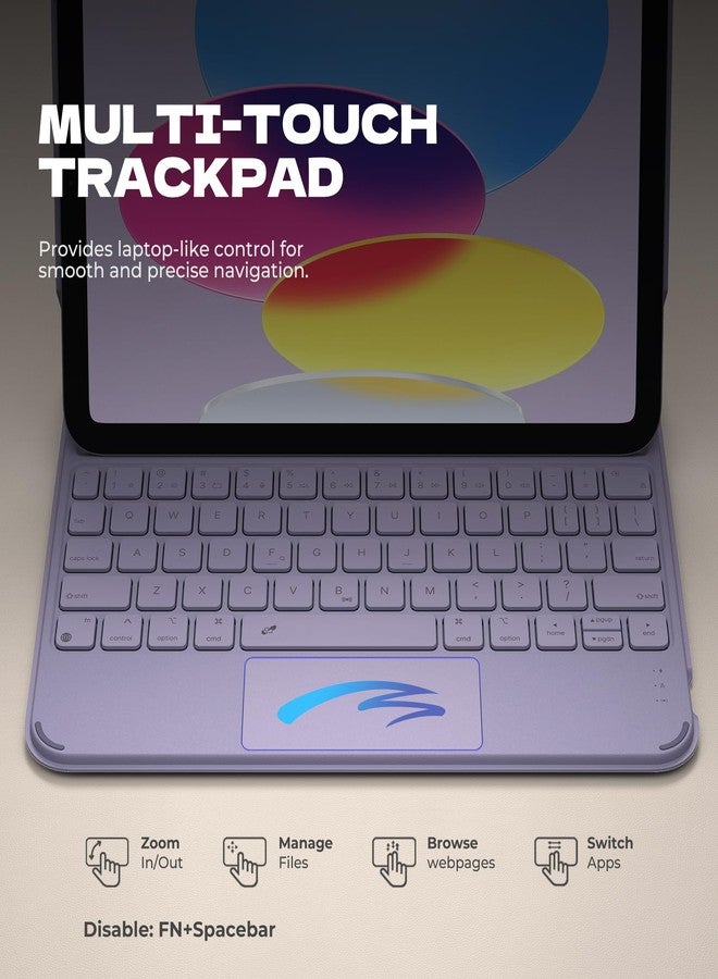 Dexnor for iPad (A16) 11th/10th Generation Case with Keyboard Ultra-Light Magnetic Detachable Folio Keyboard Cover Multi-Touch Trackpad Backlit for iPad 10th Gen 10.9" (2022)/11th Gen (2025), Purple - Image 5