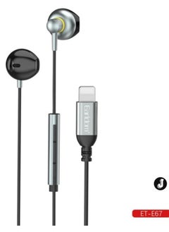 "ET-E67 Lightning Metal Wired Stereo Earphone – High-Quality Sound & Sleek Gray Design"
