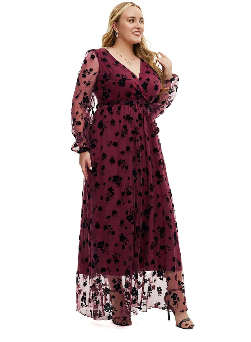 Loquat New V-neck Long sleeved Lace Up Dress Red  - Image 2