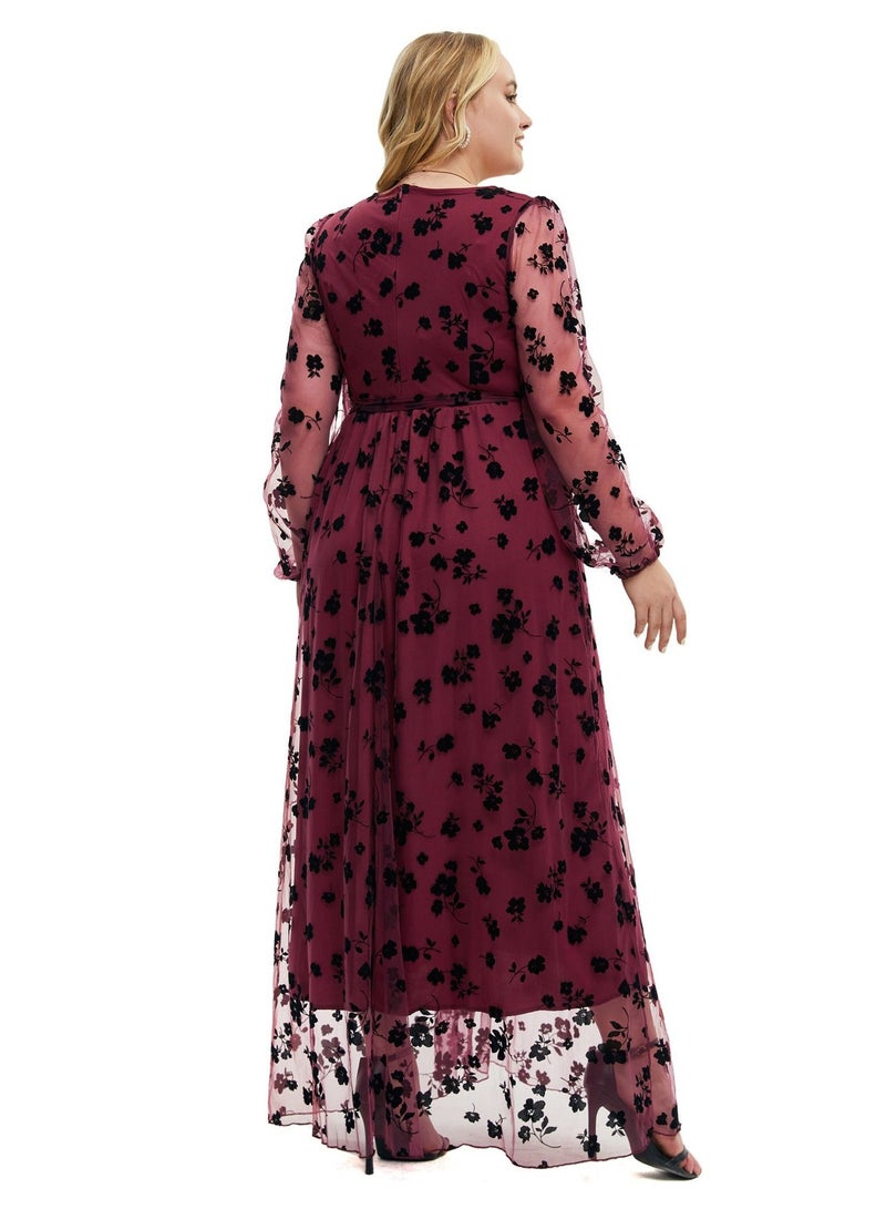 Loquat New V-neck Long sleeved Lace Up Dress Red  - Image 3