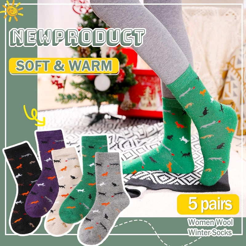 Velice Wool Socks for Women Merino Wool Boot Hiking Thick Thermal Warm Winter Crew Cushion Cozy Work Socks 5 Pairs - Image 2