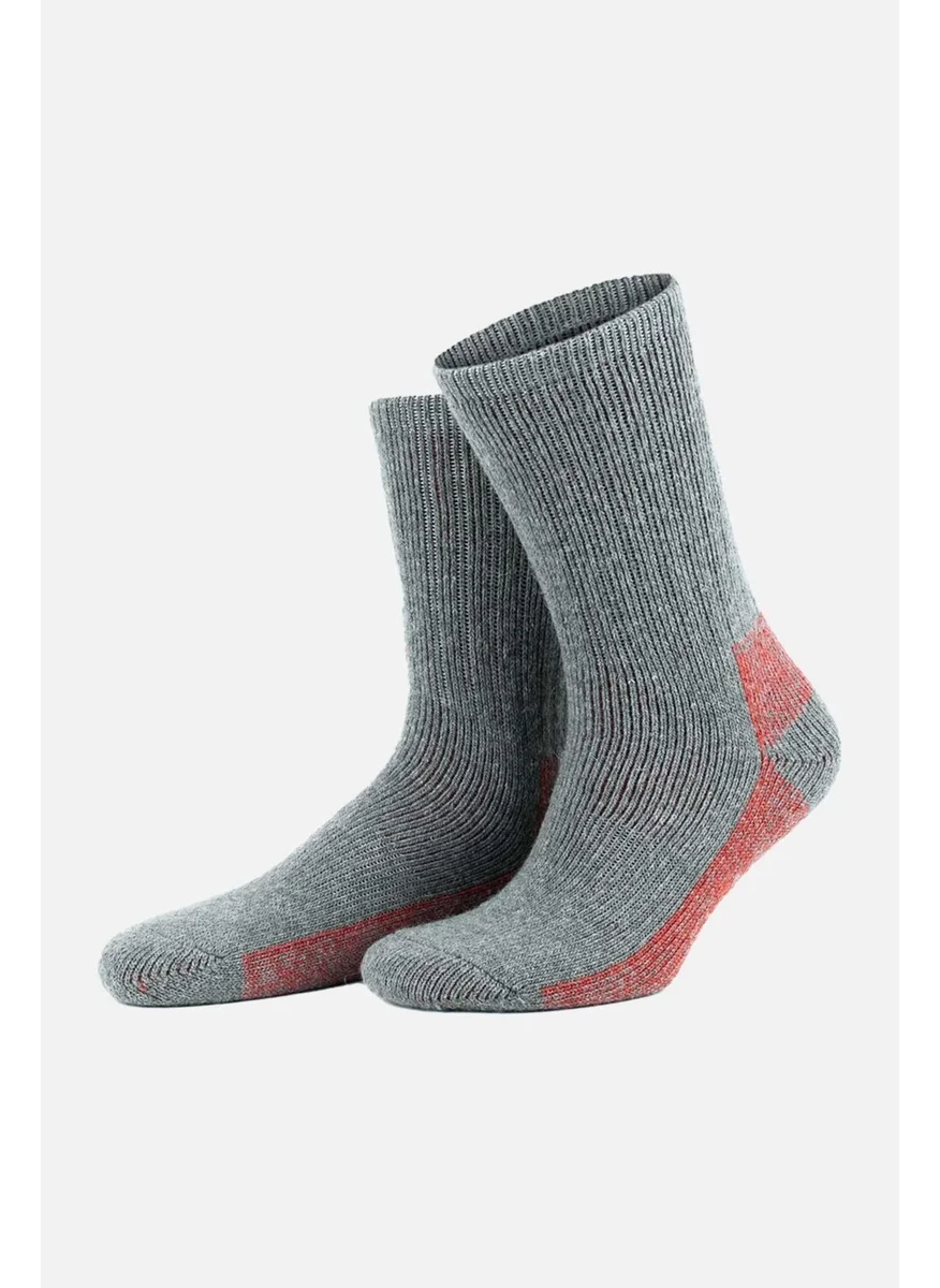 Aytuğ Unisex Alpaca Wool Towel Winter Gray/red Socks - A-6005