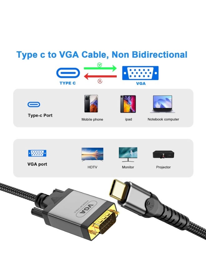 igeekwell USB C to VGA Cable 6.6FT, USB Type C to VGA Conversion 1080P@60Hz for Laptops, Mobile Phones, Tablets HDTV、Displays and Projectors，（2M,1PACK） - Image 2