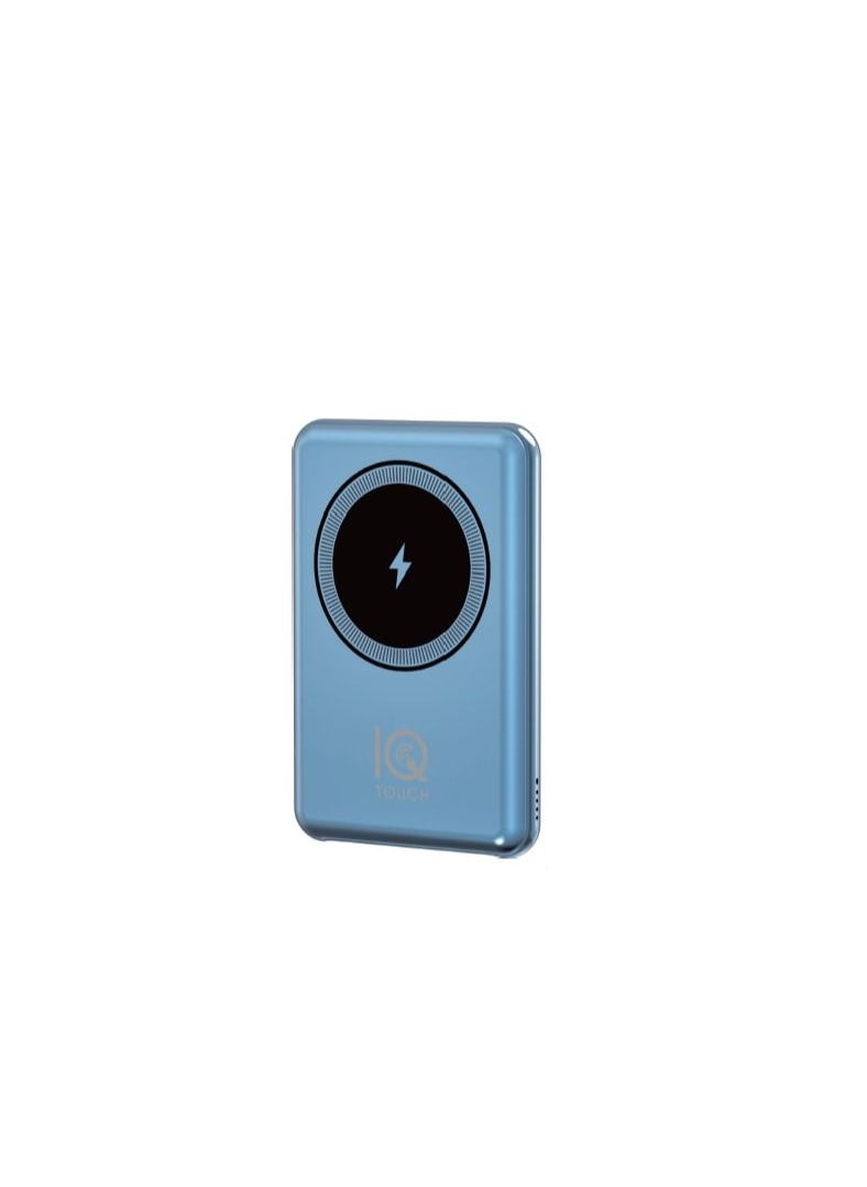 IQ TOUCH بطارية شحن IQ TOUCH Magpower 5 بسعة 5000 مللي أمبير في الساعة، مغناطيسية، فائقة النحافة، بقوة 20 وات، لون أزرق 