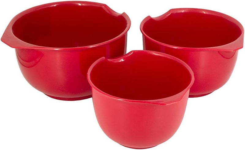Glad Mixing Bowls with Pour Spout, Set of 3 | Nesting Design Saves Space | Non-Slip, BPA Free, Dishwasher Safe Plastic | Kitchen Cooking and Baking Supplies, Red - Image 2