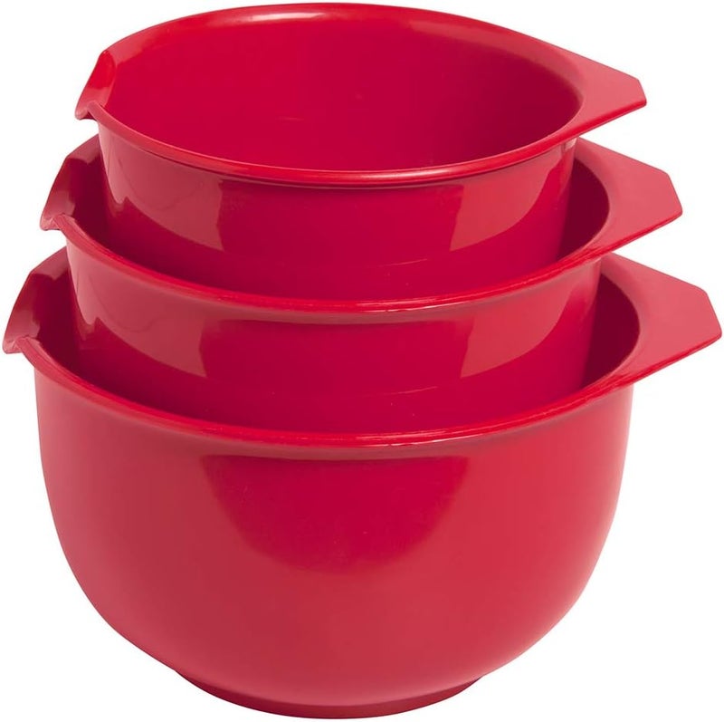 Glad Mixing Bowls with Pour Spout, Set of 3 | Nesting Design Saves Space | Non-Slip, BPA Free, Dishwasher Safe Plastic | Kitchen Cooking and Baking Supplies, Red - Image 1