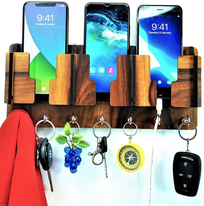 US DZIRE - THE BRAND OF LIFESTYLE US DZIRE THE BRAND OF LIFESTYLE Antique Wooden Key Holder Mobile Charging Stand Key Holder for HomeOffice Living Room Handcrafted Wall Dcor  - Image 1