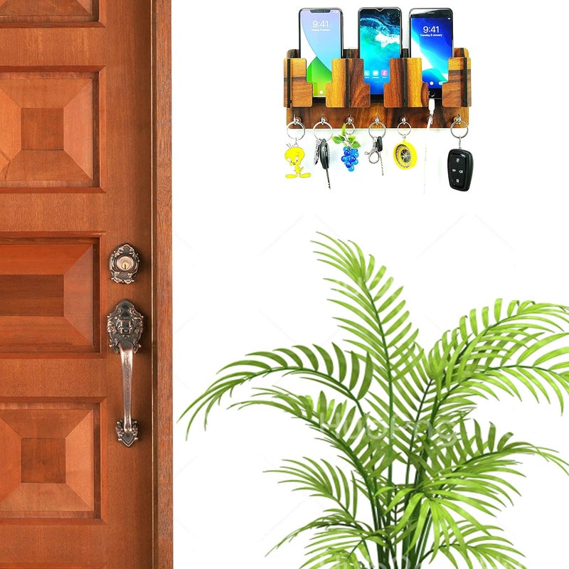 US DZIRE - THE BRAND OF LIFESTYLE US DZIRE THE BRAND OF LIFESTYLE Antique Wooden Key Holder Mobile Charging Stand Key Holder for HomeOffice Living Room Handcrafted Wall Dcor  - Image 4